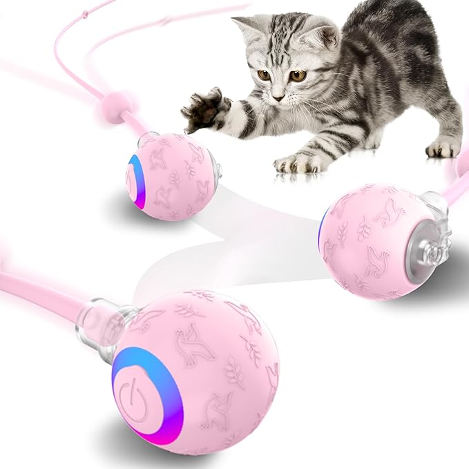 Interactive Cat Toys Ball for Indoor Cats, Automatic Pet Toys for Bored Indoor Adult Cats, Motion Activated, USB Rechargeable, Christmas Birthday Gifts(Pink)