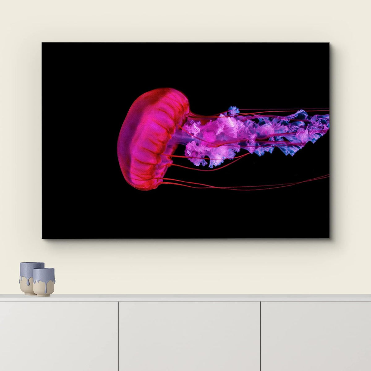 wall26 Canvas Print Wall Art Underwater High Contrast Pink Jellyfish Sea Nature Animals Photography Realism Rustic Scenic Landscape Wilderness Colorful for Living Room, Bedroom, Office - 16"x24"