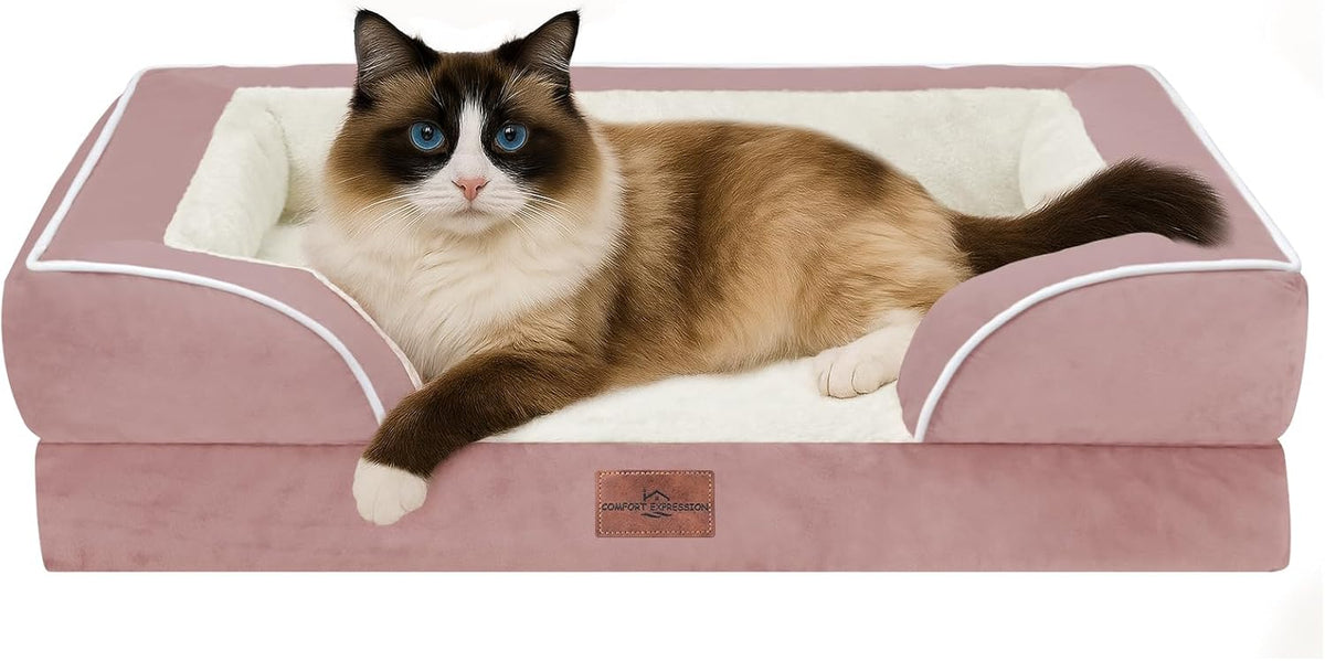 Comfort Expression Small Dog Beds Waterproof Cat Beds Orthopedic Foam Sofa Beds for Small Dogs Comfy Pet Bed with Washable Removable Cover & Non-Slip Bottom(XX-Small,Pink)