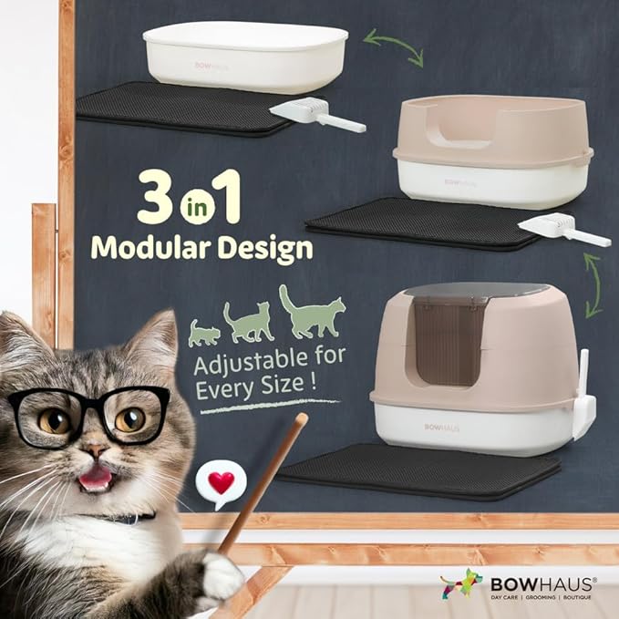 Detachable Cat Litter Box with Lid, 3-in-1 Cat Toilet of Cats, Large Space Anti-Leakage Cat Litter Box with Scoop, Cat Mat & Odor Fitter, Dark Grey