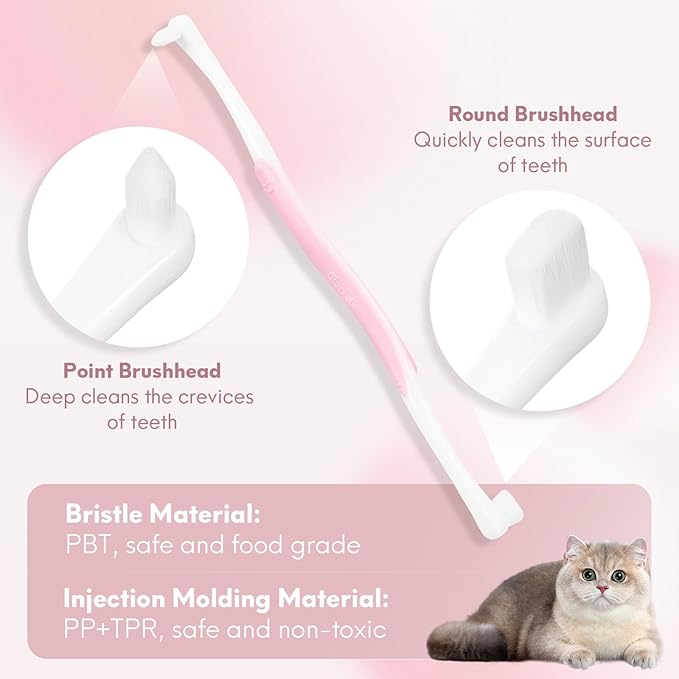 4 Pcs Dual-Sided Cat Toothbrush with Micro Brush Head, Ultra Soft Nano Bristles Pet Toothbrush Kit, Kitten/Puppy Toothbrushes, Fit into Cats/Small Dogs Mouth, Avoid Bleeding Gums