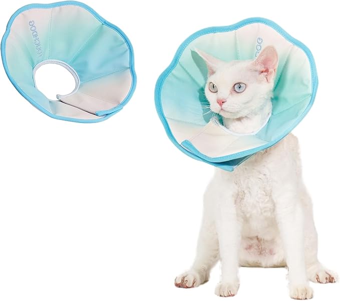 Touchdog Foldable Dog Cone Collar for Cats & Dogs - Adjustable Soft Recovery Collar with Waterproof PU Coating, Lightweight Design, 24.5cm/9.6in Wide Barrier (Blue Gradient Color, XS)