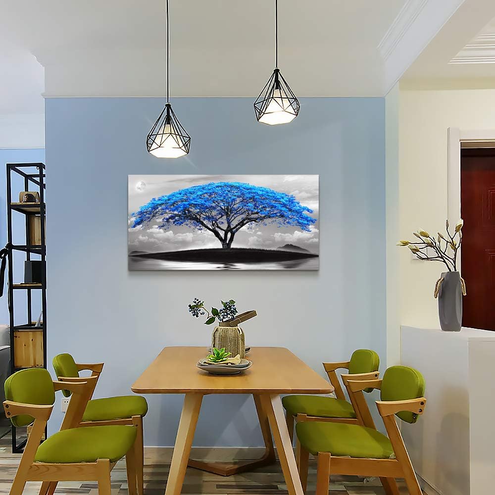 canvas wall art for living room bathroom Wall Decor Black and white landscape Blue tree moon painting to Hang Home Decorations for office bedroom kitchen Works canvas Prints pictures 20" x 40"inch