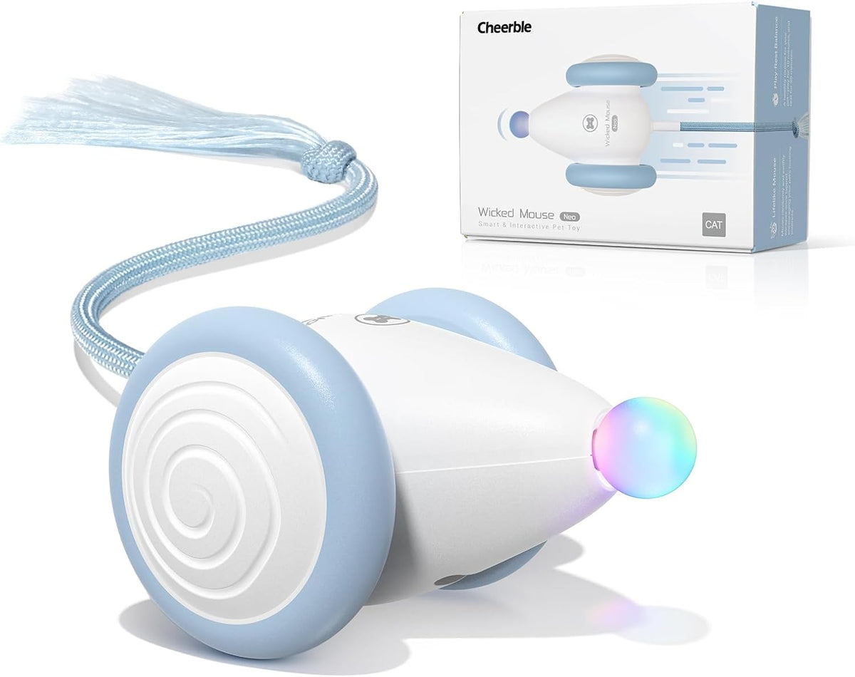 Cheerble Interactive Cat Toys for Indoor Cats, Automatic Moving Kitten Toys, Wicked Mouse Neo Cat Toy with Tail & Lights, Pet Cat Supplies, Rechargeable Cat Toys for Bored Indoor Adult Cats,Blue