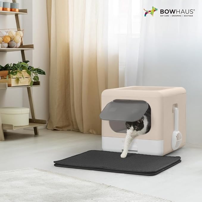 Foldable Cat Litter Box w/Lid, Scoop & Mat, Drawer Design Cat Toilet for Kitten, Two-Way Entry Kitty Litter Box, Odor Control & Easy to Clean, Blue
