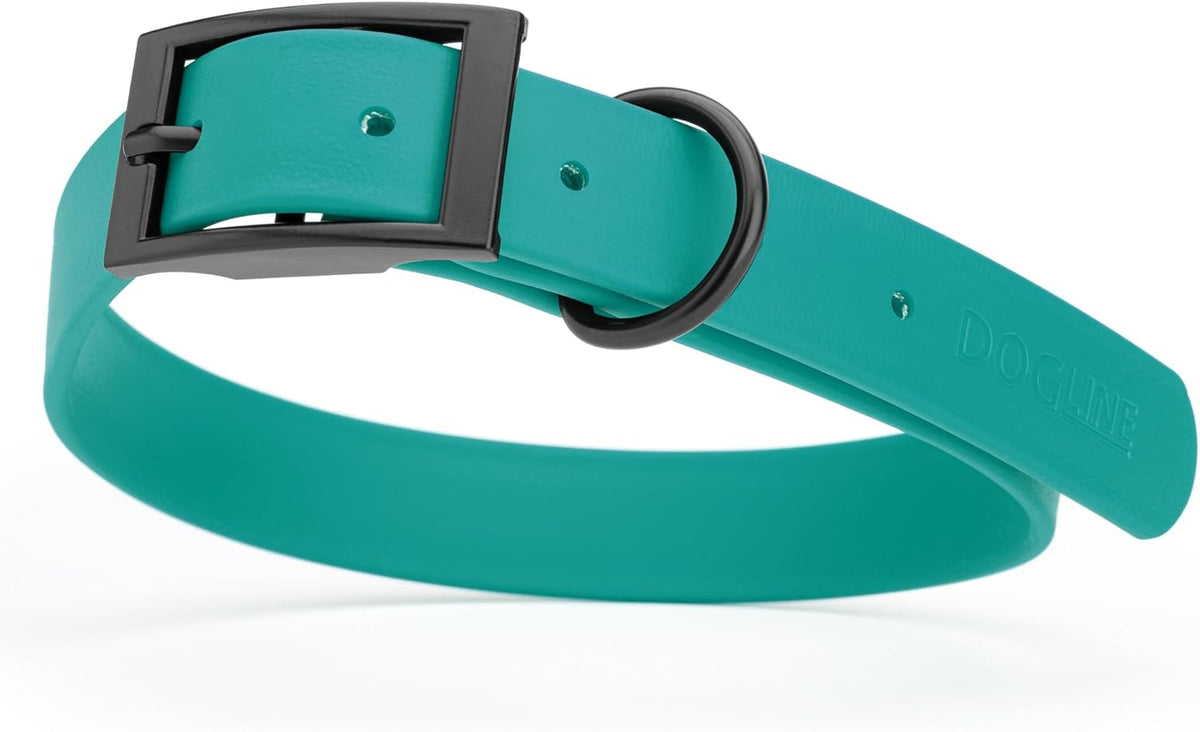 Dogline Biothane Waterproof Dog Collar Strong Coated Nylon Webbing with Black Hardware Odor- Proof for Easy Care Easy to Clean High Performance Fits Small Medium or Large Dogs, Blue Aqua