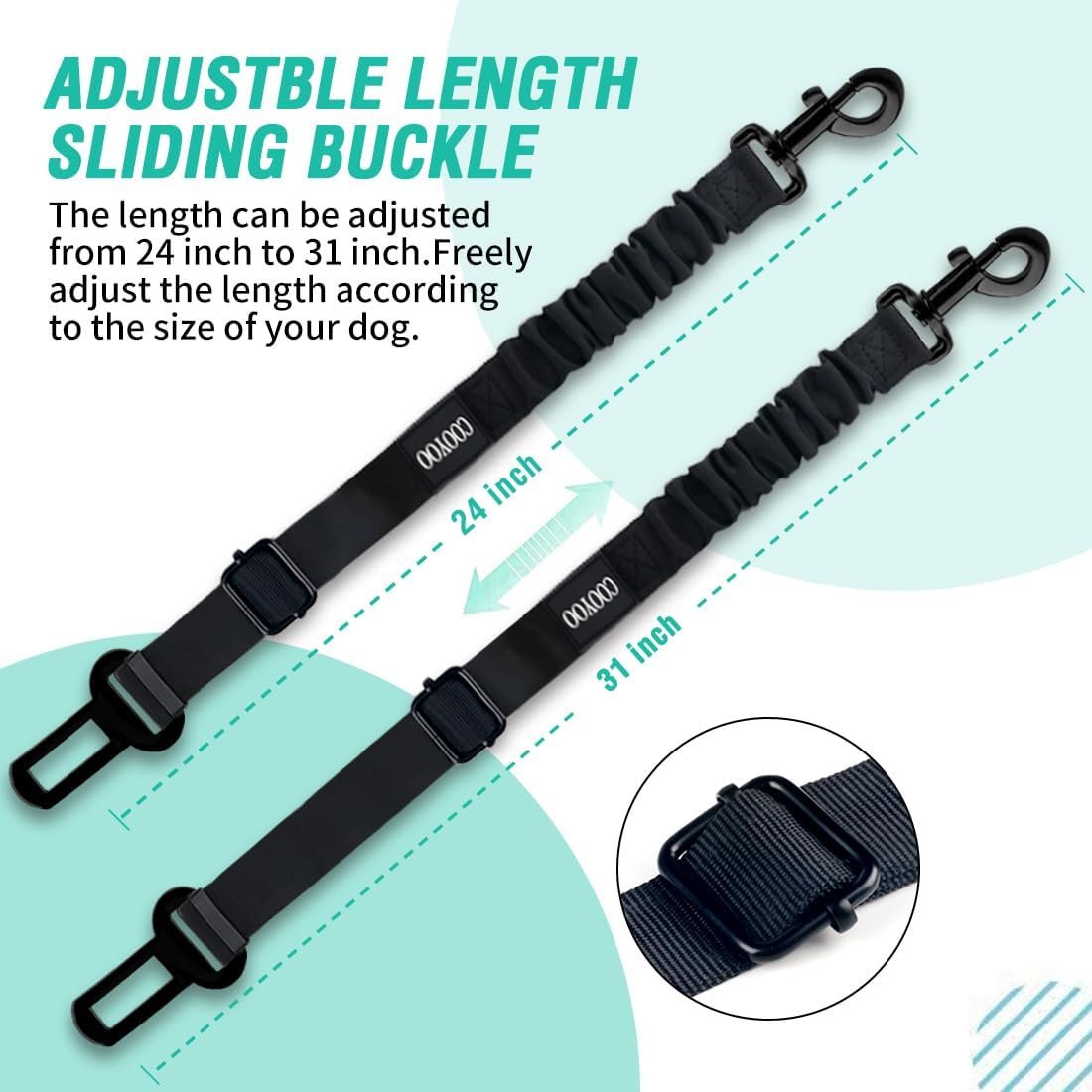 COOYOO Dog Seat Belt, Durability Retractable Dog Car Harness Adjustable Dog Seat Belt for Vehicle Nylon Pet Safety Seat Belts Heavy Duty & Elastic (1 Pack Black)