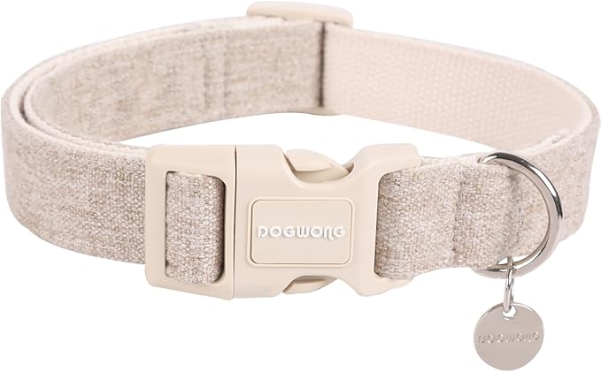 DOGWONG Cotton Hemp Dog Collar, Heavy-Duty Khaki Dog Collar Adjustable Soft Natural Fabric Pet Cute Wedding Puppy Necklace for Small Medium Large Dogs