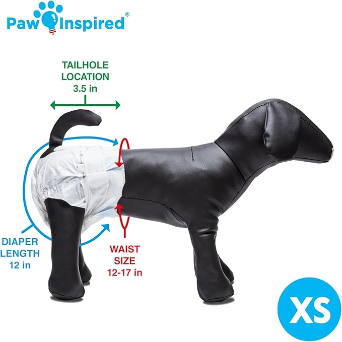 Paw Inspired 32ct Disposable Dog Diapers | Female Dog Diapers Ultra Protection | Diapers for Dogs in Heat, Excitable Urination, or Incontinence (X-Small)