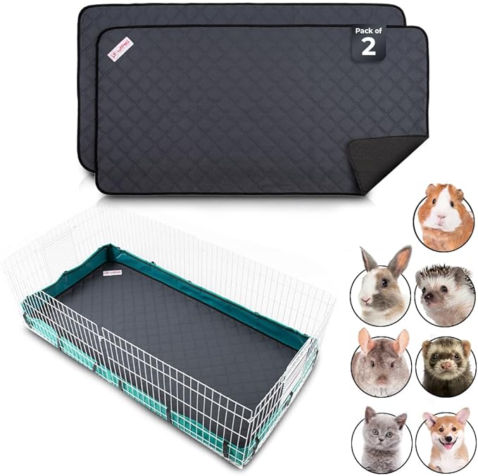 Washable Rabbit & Guinea Pig Cage Liner & Bedding for Midwest (24"x47"), 2 Pack, Easy to Clean Unlike Fleece, Waterproof, Absorbent, Non-Slip Pee Pad, Reusable Bunny Mat for Small Animals