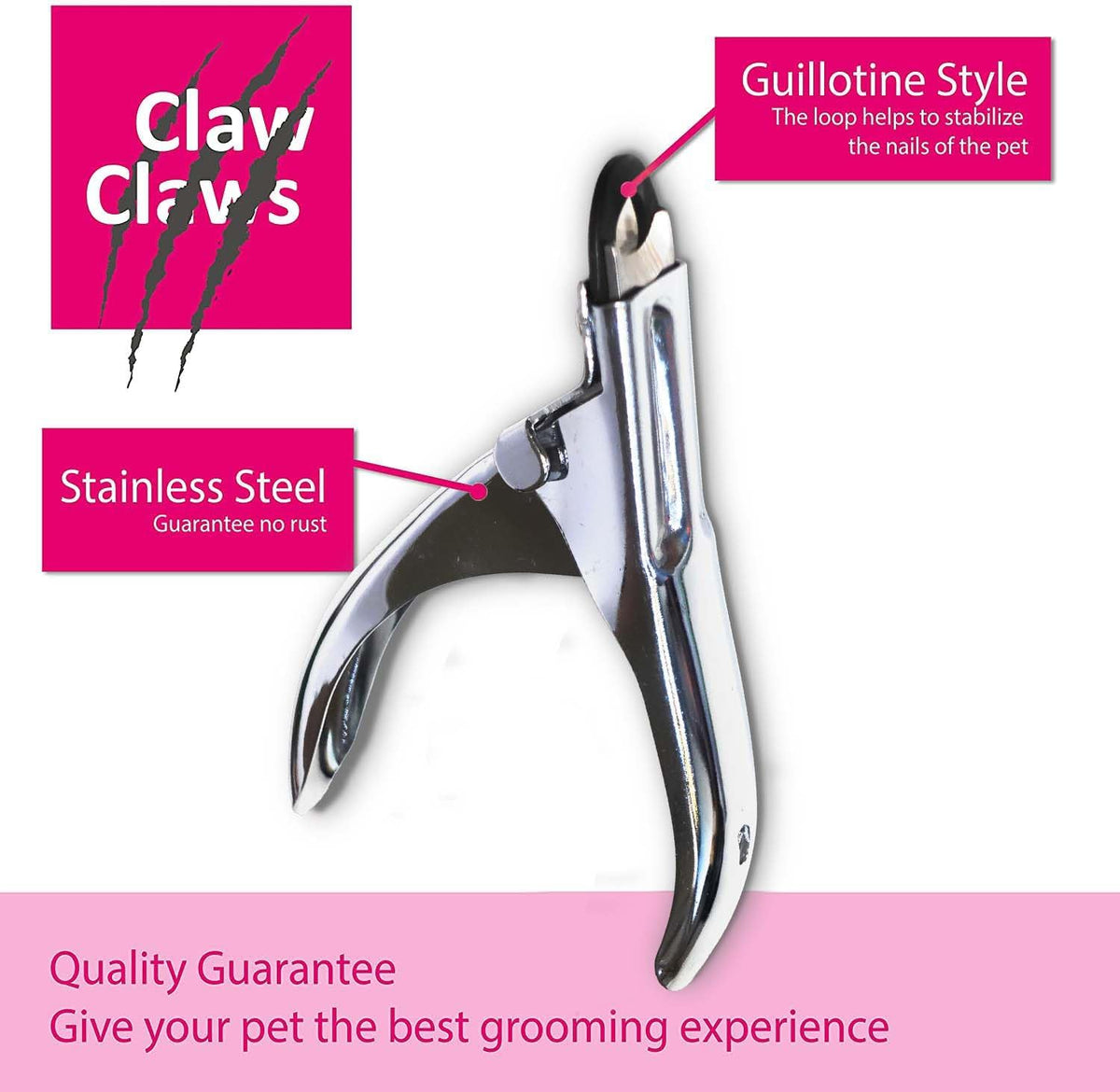 Guillotine Type Dog Nail Clippers for Small and Medium-Sized Dogs, Safety Guard to Avoid Over Cutting, Sharp Stainless Steel Blade (No Coated Handle)