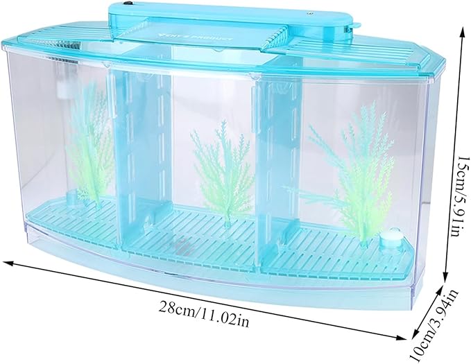 Aquarium Fish Tank, Aquarium Isolation Box, Acrylic Breeding Hatchery, LED Acrylic Three Divisions Breeding Isolation Box for Small Fishes (Blue)