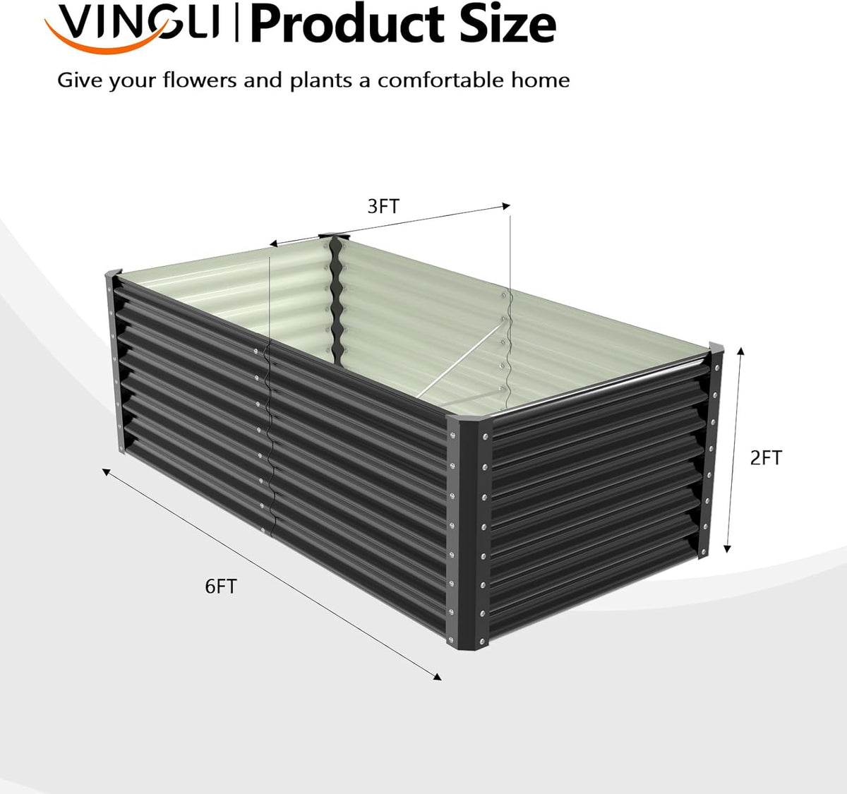 VINGLI Galvanized Raised Garden Beds Outdoor, 6x3x2 Ft, 8x4x2 Ft Lager Metal Planter Raised Beds for Planting Vegetables Flowers Herb (6 * 3 * 2（Square）)