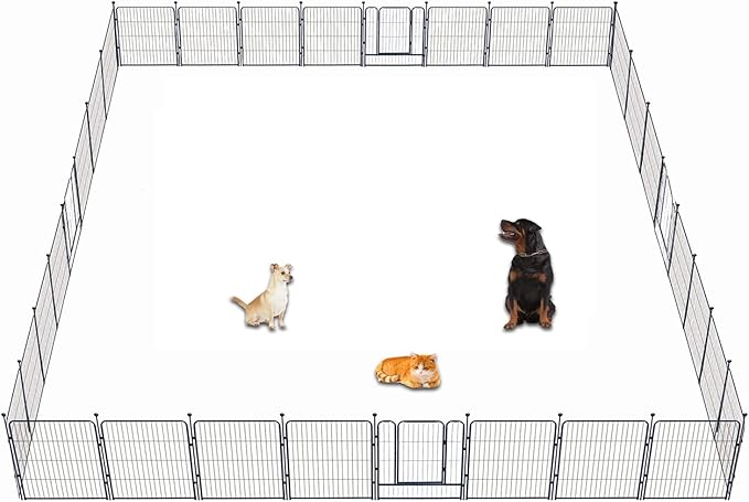 Dog Playpen,32/40/45 Inch Height in Heavy Duty, Folding Indoor Outdoor Anti-Rust Dog Exercise Fence, Portable Pet Playpen with Door for Large Medium Small Dogs and Pet (32 Panels, 32 Inch) Silver