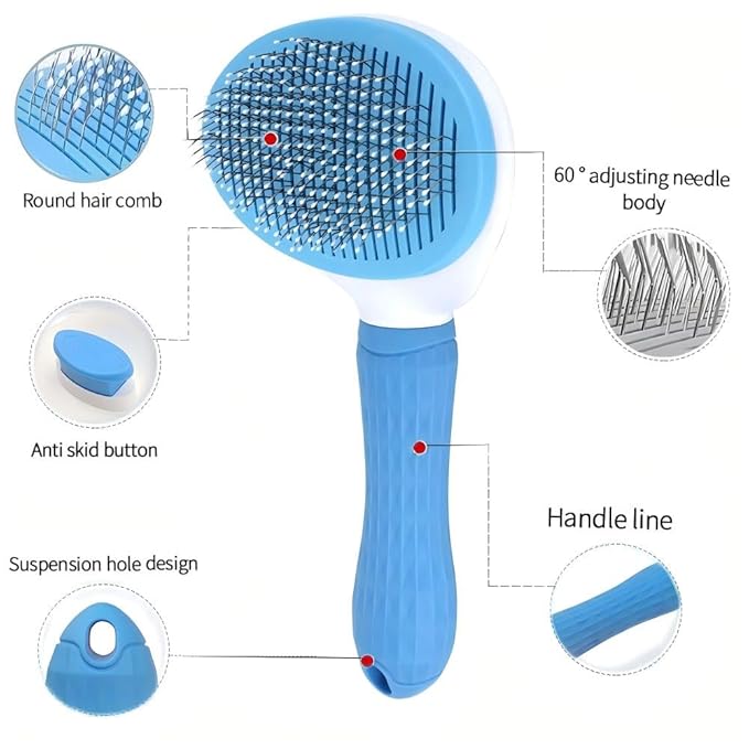 Cat Hair Brush, Cat Brush for Shedding with Metal Comb, Self Cleaning Pet Hair Brush with Release Button - Skin Friendly Deshedding Grooming Brush for Short and Long Haired Cats