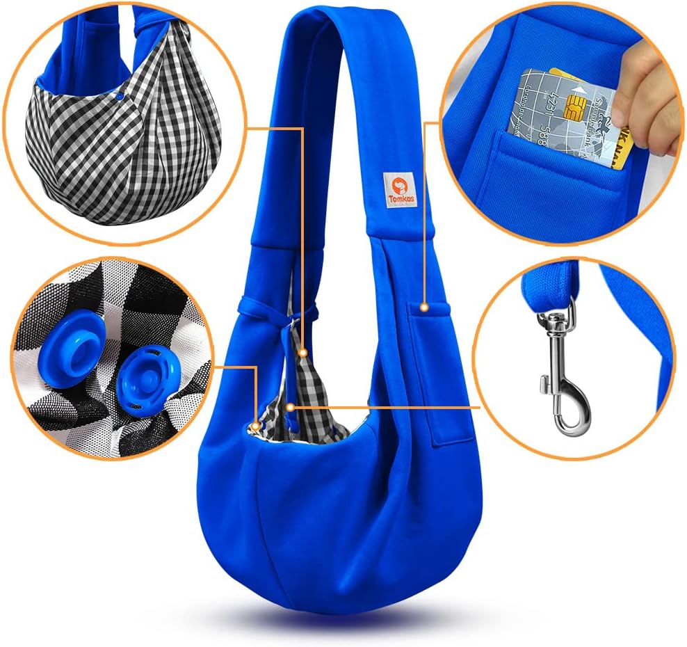 Tomkas Small Dog Sling Carrier - Classic Pocket & Classic Strap - for 3-10 lbs Pets(Royal Blue)