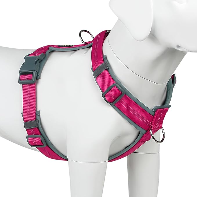 Plutus Pet No Pull Dog Harness, Adjustable Nylon Harness with Soft Padding, Reflective and Heavy Duty Dog Harness for Small, Medium, Large Dogs(Hot Pink, L)