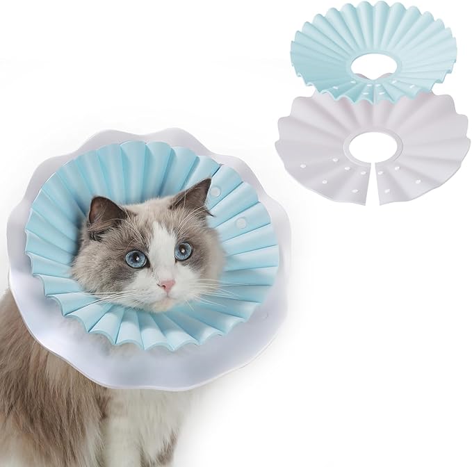 Soft Cat Cone Collar for Cats– Adjustable Lightweight Recovery E-Collar to Stop Licking, Scratching & Biting After Surgery, Comfortable Wound Healing Cone Alternative (Blue, M)