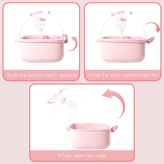 Portable Hamster Carrier Cage for Travel - Acrylic Small Animal Cage with Ventilation Holes,Escape-Proof Hamster Travel Cage for Outdoor Picnics, Vet Visits(Pink)