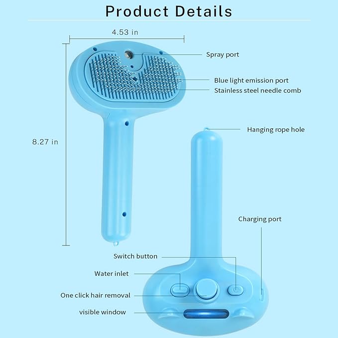 Cat Dog Grooming Brush 5-in-1 Pet Grooming Spray Brush Comb for Massaging and Cleaning Shedding Pet Hair, 1-Touch Release Button for Long/Short Hair Pets (Pink)