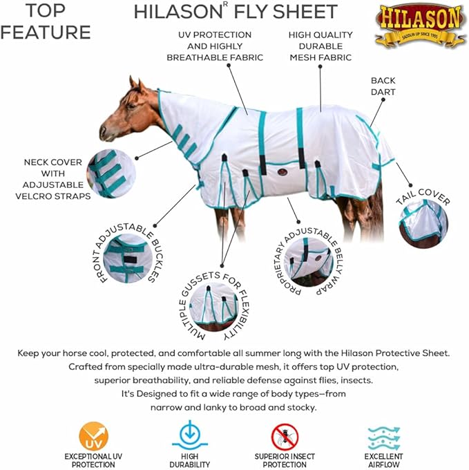 HILASON Horse Fly Sheet - Summer Spring UV Protection Mesh Bug Mosquito FlySheet for Horses | Fly-Sheet