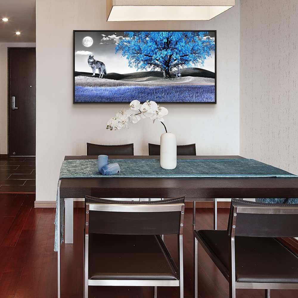 Frame Canvas Wall Art For Living Room Family Wall Decorations For Bedroom Modern Office Wall Decor Paintings Blue Tree Landscape Pictures Artwork Canvas Art Prints Home Decor Black Framed 24" X 48"
