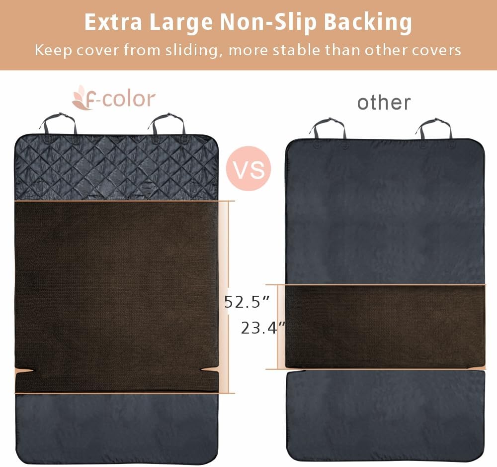 F-color SUV Cargo Liner for Dogs, Water Resistant Pet Cargo Cover Dog Seat Cover Mat for SUVs Sedans Vans with Bumper Flap Protector, Non-Slip, Large Size Universal Fit, Brown