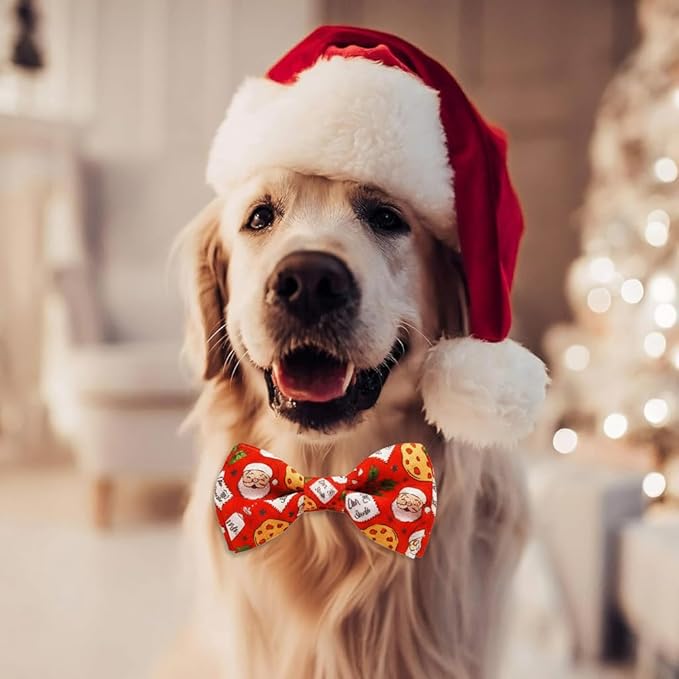 Christmas Dog Collar with Bow Tie Set,Red Cookies Pattern Pet Collar for Small Medium Large Dogs, Adjustable Puppy Collar