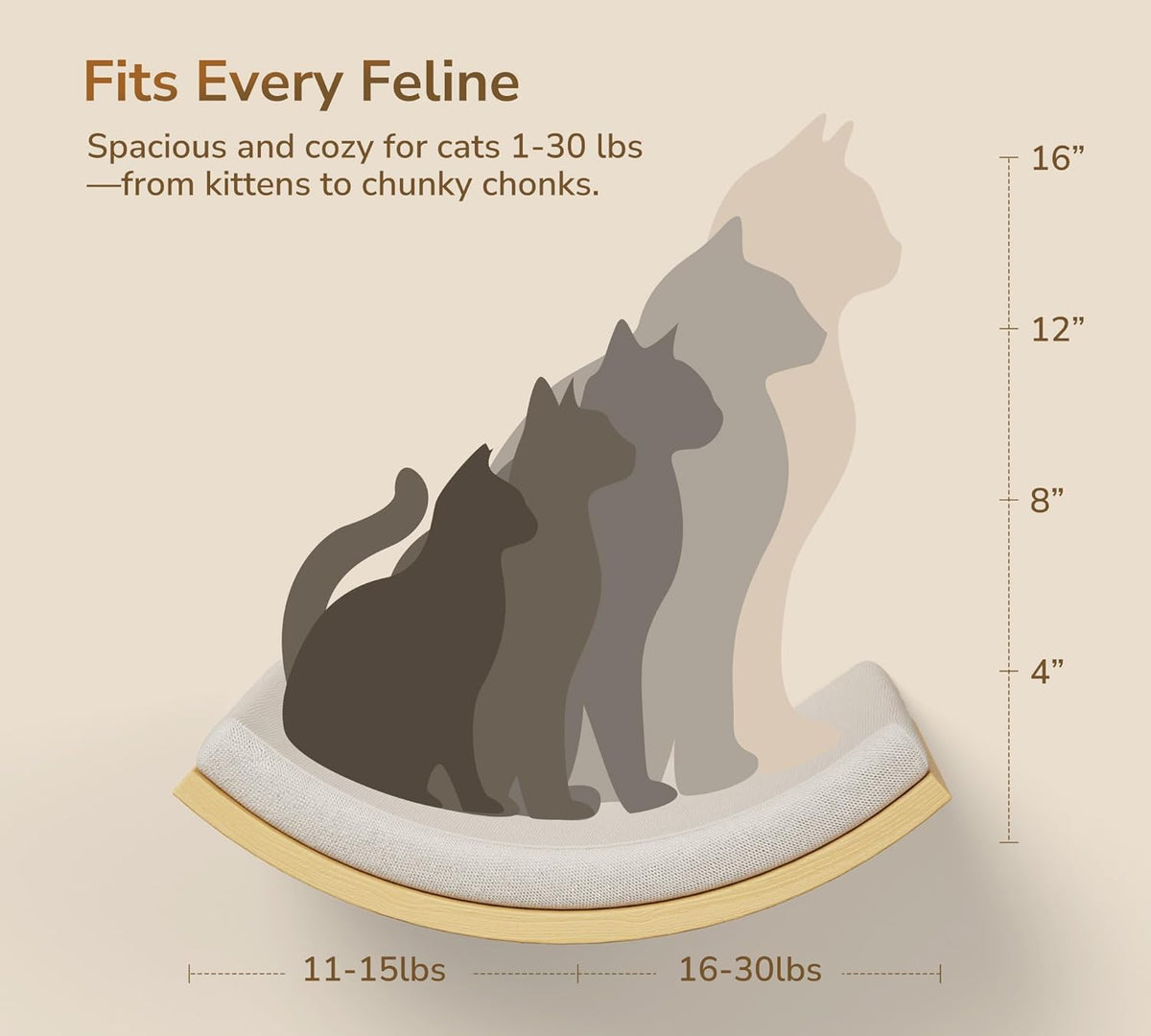 4-Piece Cats Wall Furniture with Cat Window Perch – Wood Wall Mounted Cat Shelves Set with Foam-Padded Curved Bed, Flat Perch & 4-Step Cats Stairs