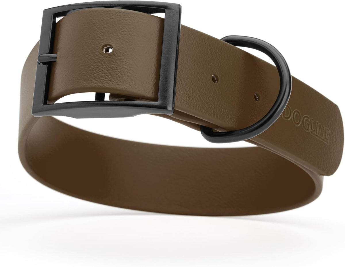 Dogline Biothane Waterproof Dog Collar Strong Coated Nylon Webbing with Black Hardware Odor- Proof for Easy Care Easy to Clean High Performance Fits Small Medium or Large Dogs, Dark Chocolate Brown