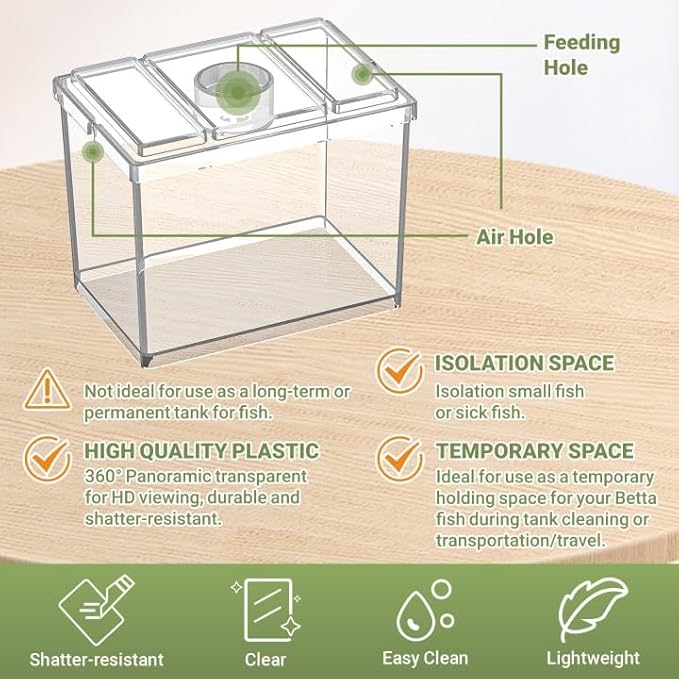 Mini Betta Fish Tank Kit with LED Light Base, Small Fish Bowl for Temporary Space, 0.2 Gallon Stackable Cube Tank with Betta Leaf for Small Fish, Insect, Shrimp, Crab, Spider (Kit-1)