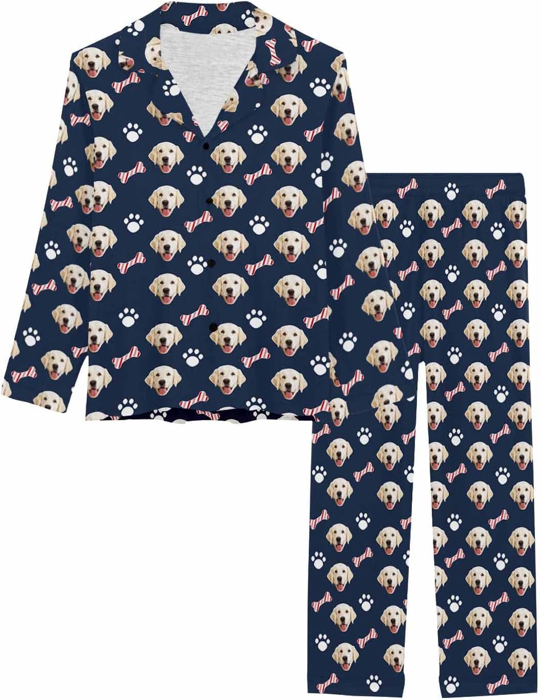 MyPupSocks Custom Face Pajamas for Women Set, Personalized Photo Long Sleepwear XS-XXL