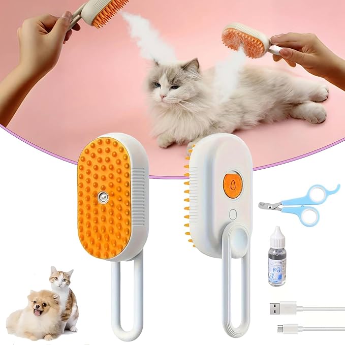 Cat Spritz Defur 3in1 Steamer Comb for Cats and Dogs Grooming Tool (White+Essence)