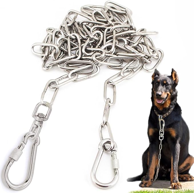 15 ft Dog Chains for Outside - Heavy Duty Tie Out Chain Leash Great for Small to Large Dogs Up to 200Lbs - Chew Proof Long Chain for Yard Camping or Travel (15ft Without Spring)