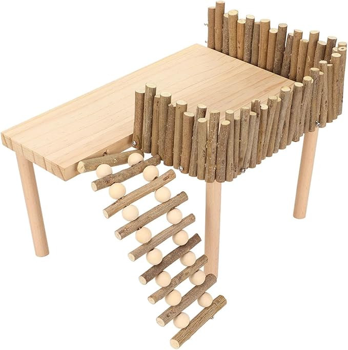Hamster Cage Platform, Decorative Wooden Small Pet Activity Playground with Ladder, Hamster Wooden Platform for Squirrel Guinea Pig Golden Bear Sugar Glider