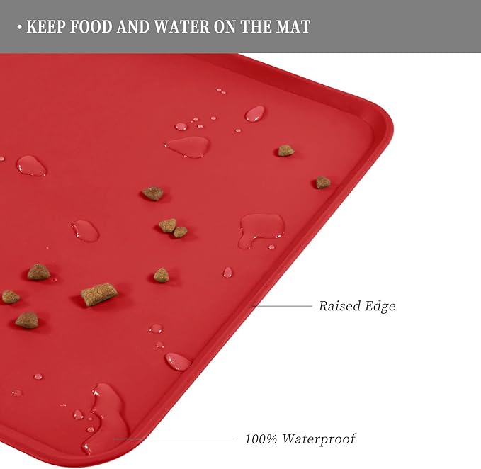 Waterproof Pet Feeding Mat with High Raised Edges, Heavier and Thicker Placemats for Cat Dog Water Bowl with BPA Free, Dogs Cats Food Mats for Messy Drinkers to Prevent Spill and Protect Floors