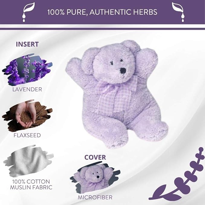 Sonoma Lavender Microwaveable Aromatherapy Pillow, Plush Bear, Lavender Scented with Removable Washable Cover, Lou The Lavender Bear