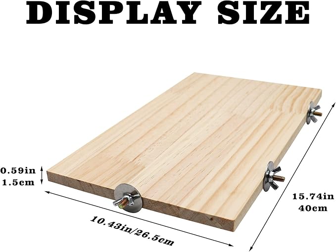15.7×10.4 Inches Large Bird Perch Stand Platform, Natural Wooden Small Animals Cage Accessories, Rectangle Stand Perch Shelf for Parrot Parakeet Cockatiel Rat Hamster Guinea Pig Conure Chinchillas