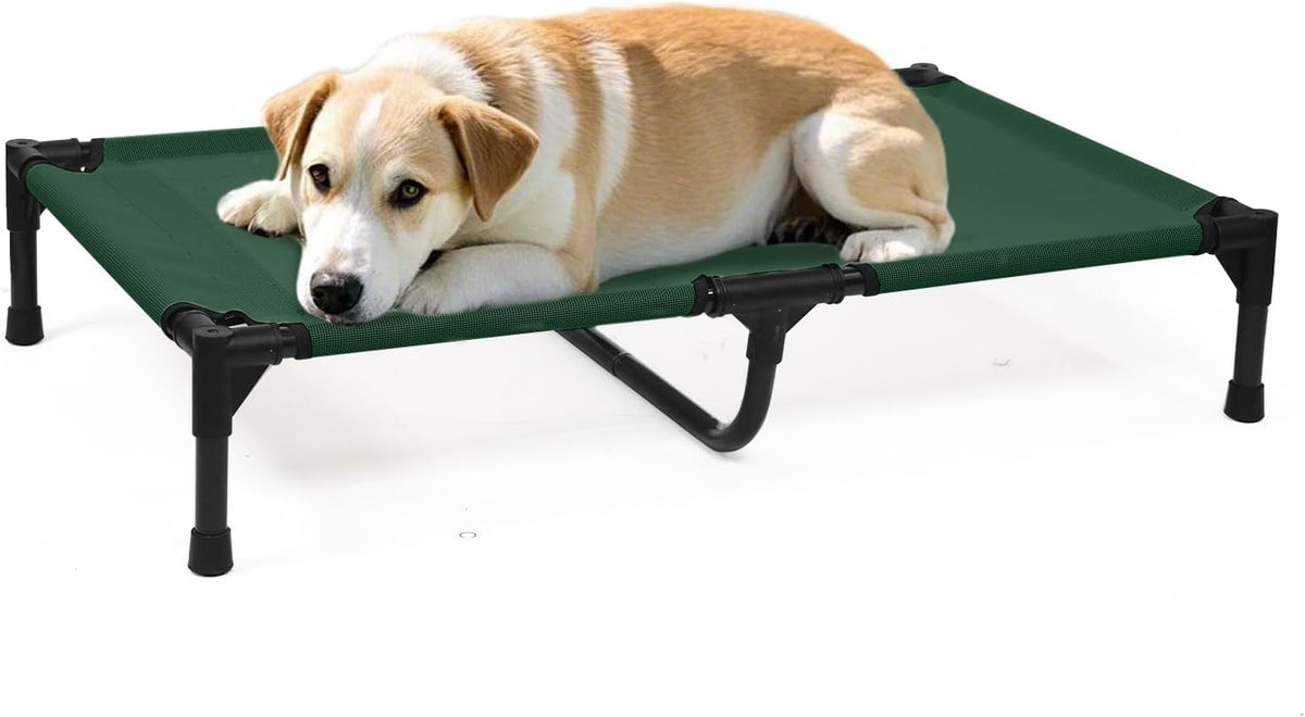 35 Inch Cooling Medium Elevated Outdoor Dog Bed, Raised Dog Cot Beds with Breathable & Washable Mesh, Lifted Pet Hammock Bed with Anti-Slip Feet (M, Green)