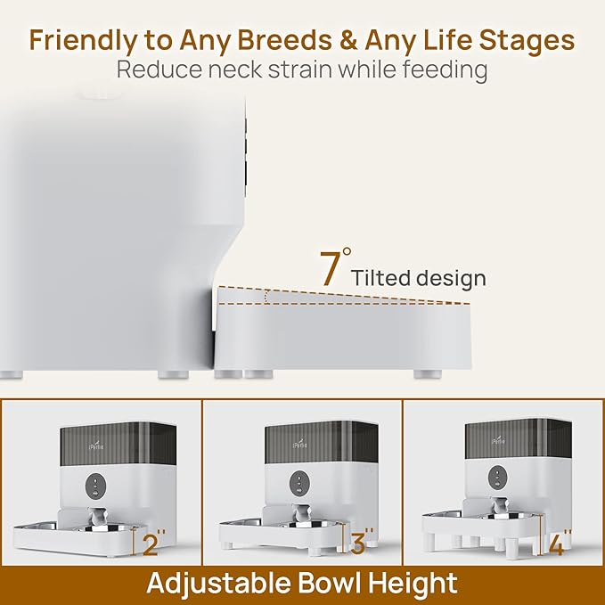 iPettie Automatic WiFi Pet Feeder for 2 Pets, 5L/21 Cup Capacity, 1-10 Meals Per Day, Adjustable Bowl Height, Smart Dog Cat Feeder with 2 Stainless Steel Bowls, Voice Recording, 2.4G WiFi App Control