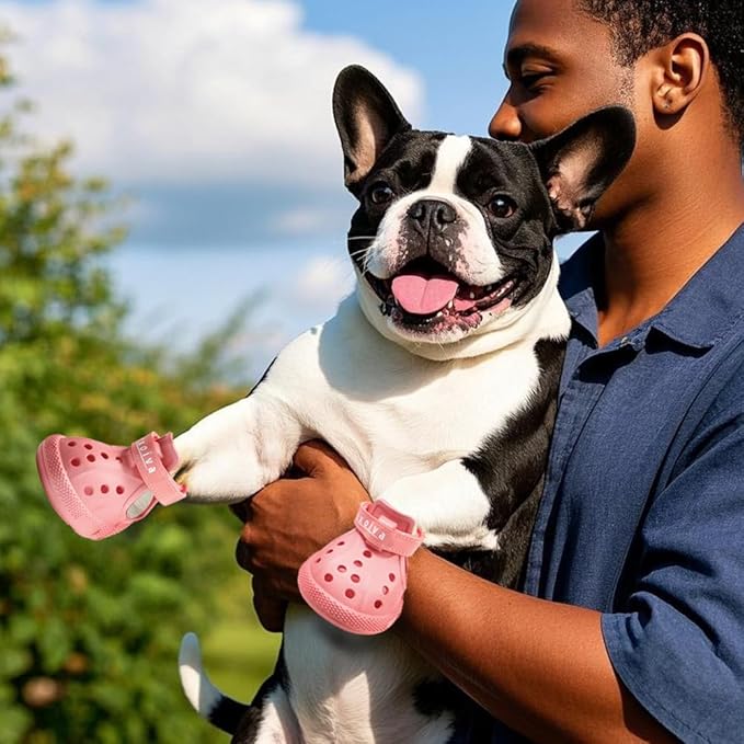 JZXOIVA Dog Shoes for Hot Pavement, Dog Booties for Large Dogs, Breathable Dog Boots & Paw Protectors, Adjustable Non-Slip Dog Rain Booties, Waterproof Pets Sandals for Beach Pink Size 7