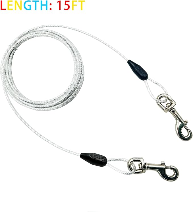 Petest 15ft Reflective Tie-Out Cable for Heavy Dogs Up to 125 Pounds