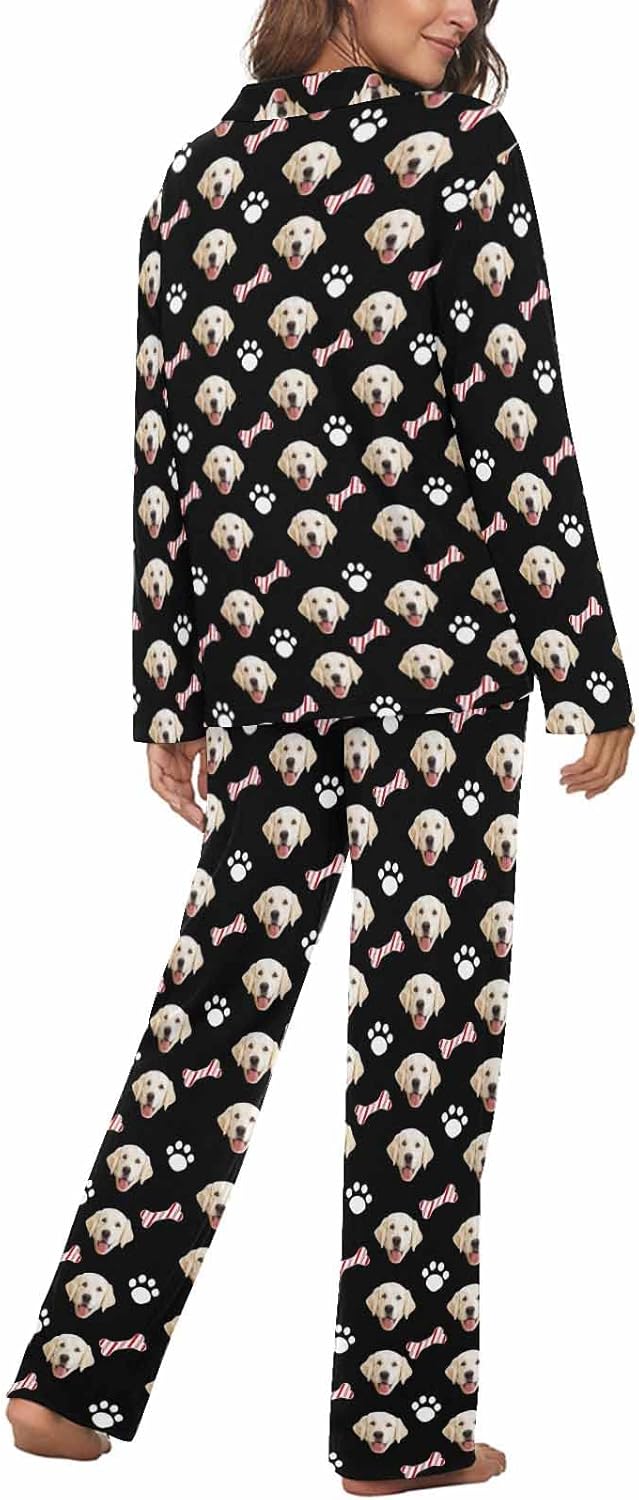MyPupSocks Custom Face Pajamas for Women Set, Personalized Photo Long Sleepwear XS-XXL