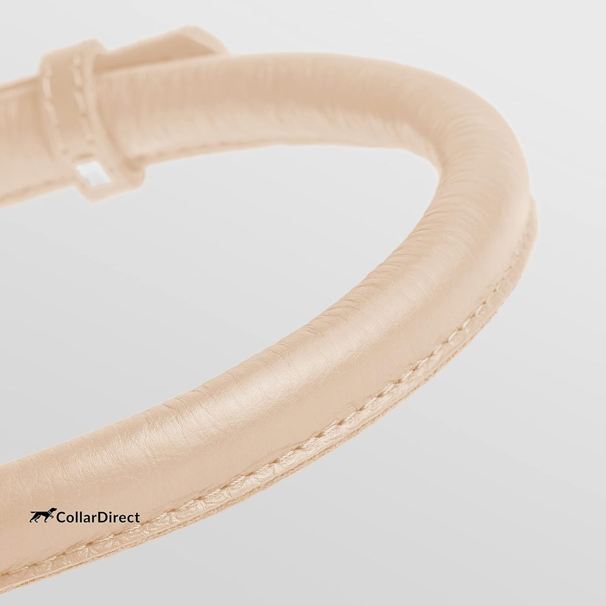 CollarDirect Rolled Leather Dog Collar, Soft Padded Round Puppy Collar, Handmade Genuine Leather Collar Dog Small Large Cat Collars 13 Colors (18-22 Inch, Beige Textured)