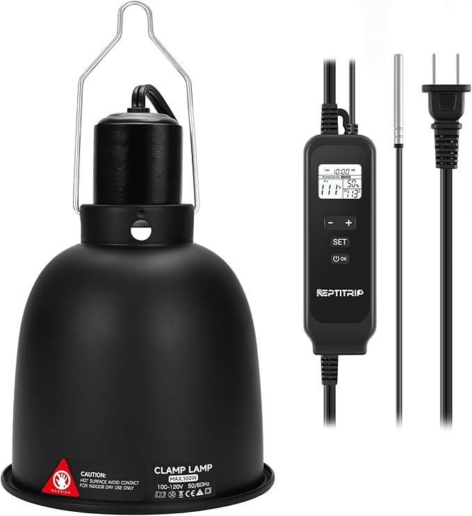5.5 Inch Day-Night Thermostatic Reptile Heat Light Fixture - Heat Lamp Temperature Controller for Bearded Dragons, Snakes & Lizard – Bulb Not Included (Max 100W)