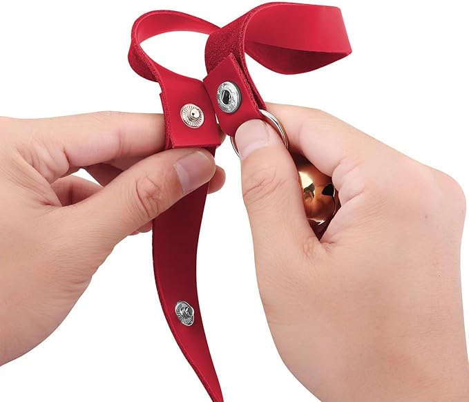 Leather Dog Doorbells for Door Knob/Potty Training/Go Outside, Length Adjustment Copper Dog Bell, Housetraining Hanging Bell, Red Leather Golden Bells.