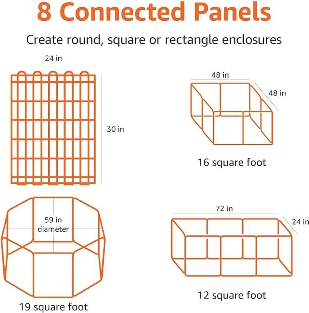 Amazon Basics Foldable Octagonal Metal Exercise Dog Playpen - Indoor/Outdoor, Single Door, Small (8 Panels, 24 x 30), Easy to assemble and store, 30" - Small, , Black