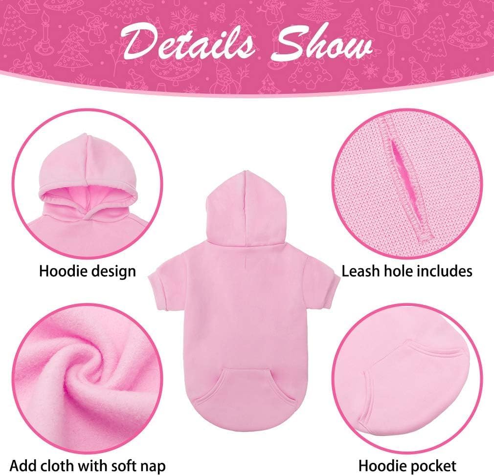 KOOLTAIL Basic Dog Hoodie - Soft and Warm Dog Hoodie Sweater with Leash Hole and Pocket, Dog Winter Coat, Cold Weather Clothes Sweatshirt for Small Medium Large Dogs Puppy Cat Boys Girls Pink SM