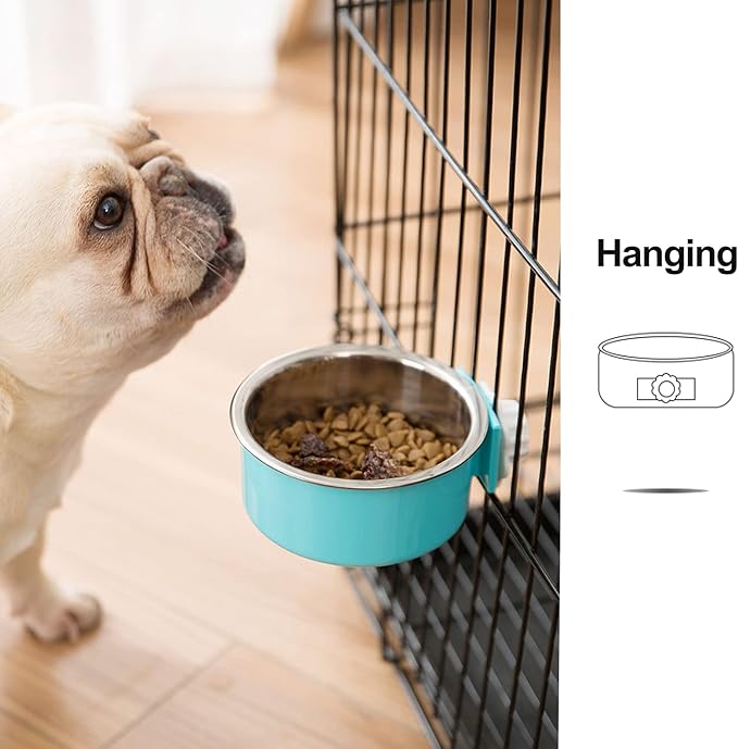 4 Pieces Crate Dog Bowl, Removable Stainless Steel Pet Kennel Hanging Food Water Feeder Bowl Cage Coop Cup for Puppy Medium Dog Cat Rabbit Ferret Bird