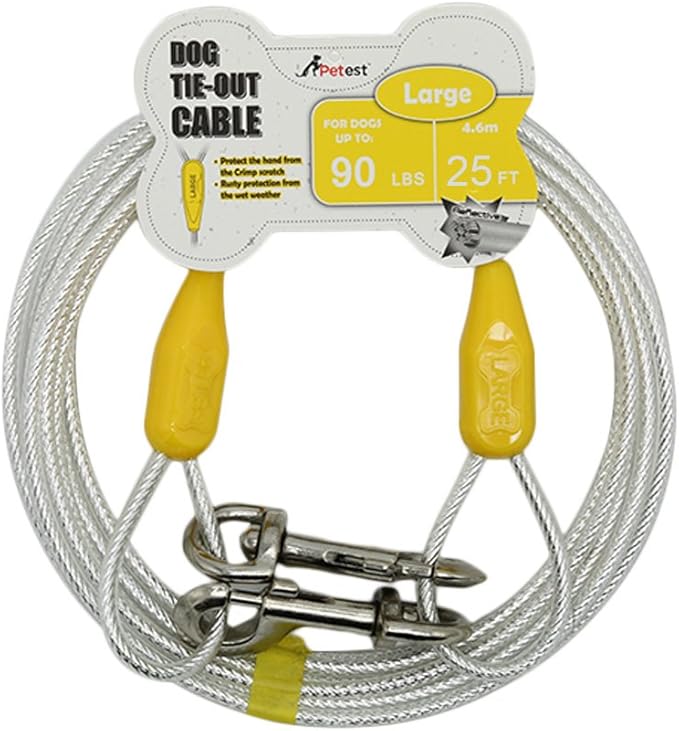 Petest 25ft Reflective Tie-Out Cable for Large Dogs Up to 90 Pounds